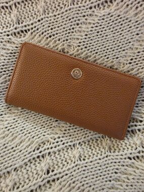 Anne Klein Brown Pebbled Leather Zip Wallet
